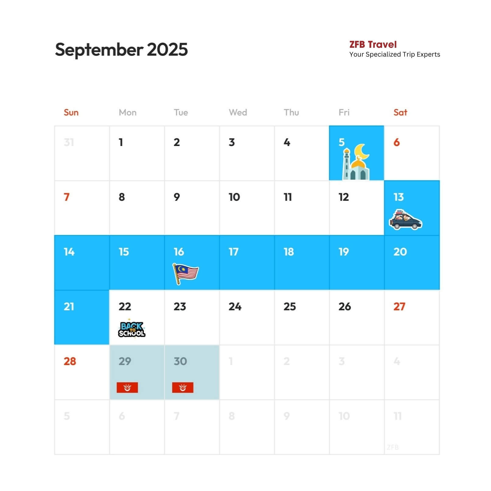 Photo by ZFB Travel. Kalendar cuti 2025 bulan September